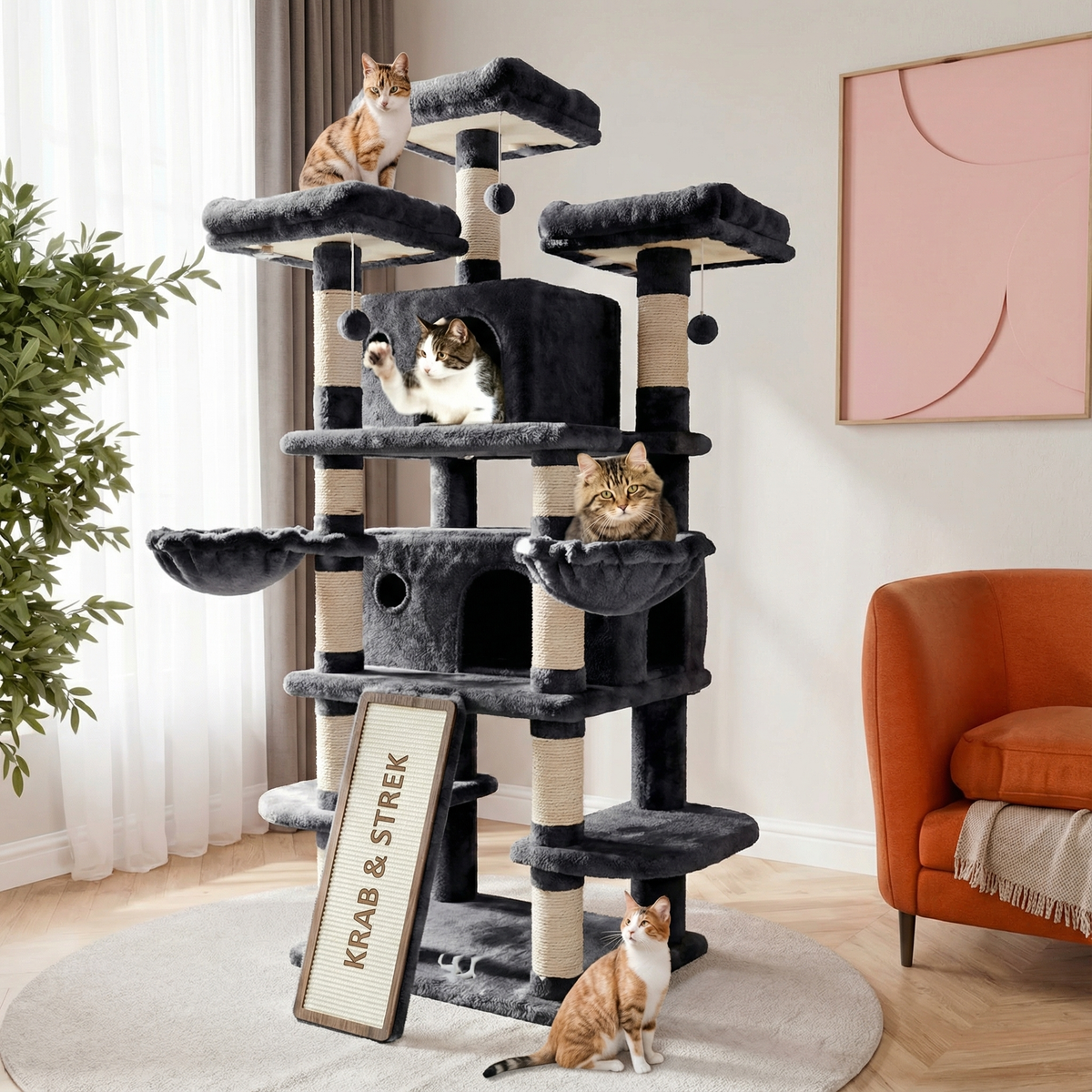 Havena Krabpaal - Kattenklimframe (Model HV20261) - Luxe- Kwaliteit- Krabpaal - 172CM X 77,5CM X 118,1CM