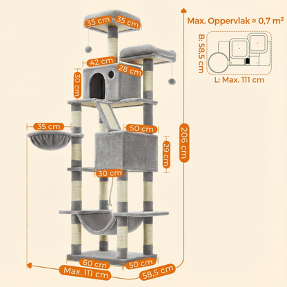 Havena Grote Kattenboom 206 cm (Model HV20262) - Krabpaal - Kwaliteit - Extra Hoog - Deluxe
