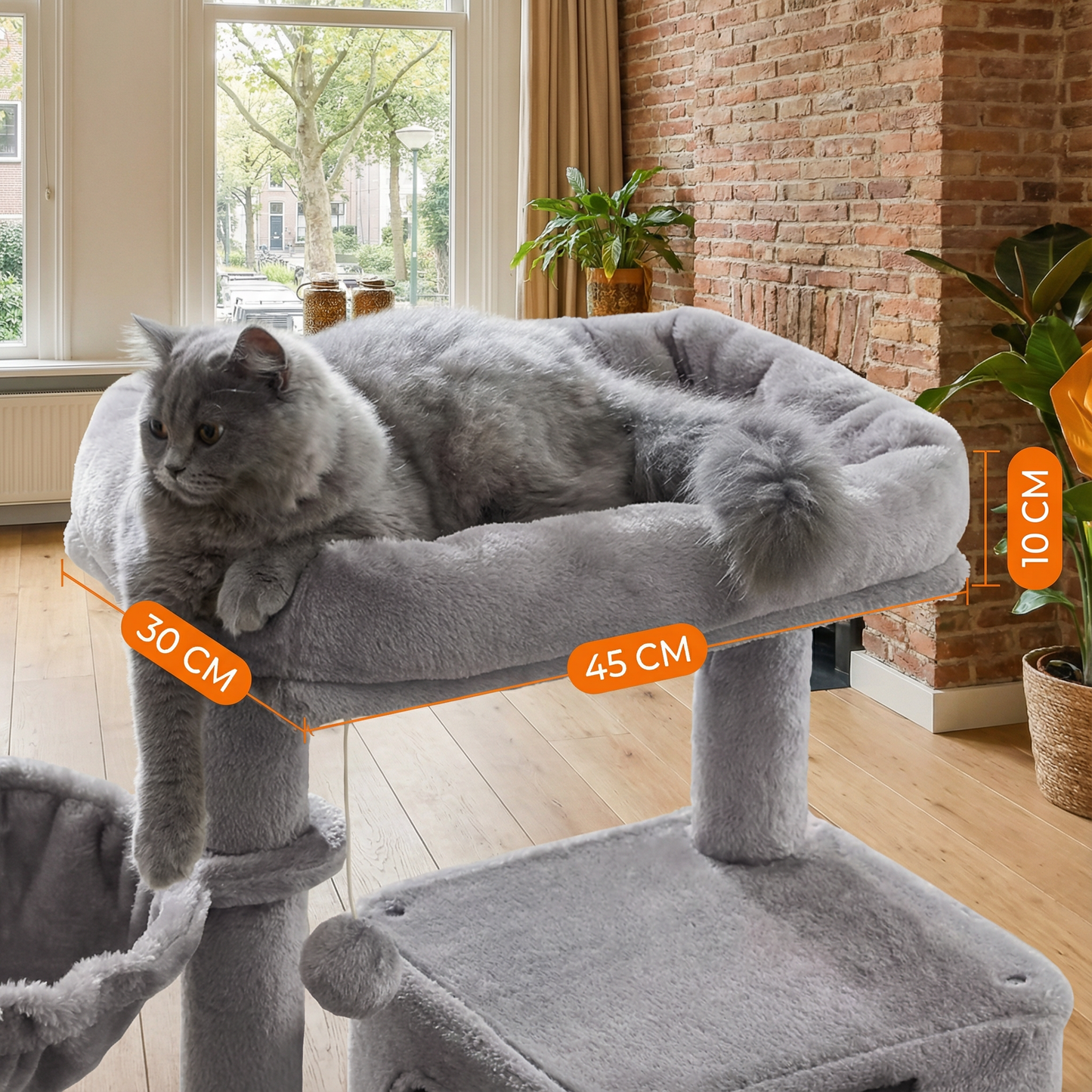 Havena Kattenkrabpaal 96 cm – Krabpaal met Huisje, Mand & Platform, Lichtgrijs – Comfortabele Speel- en Rustplek voor Kittens en Middelgrote Katten