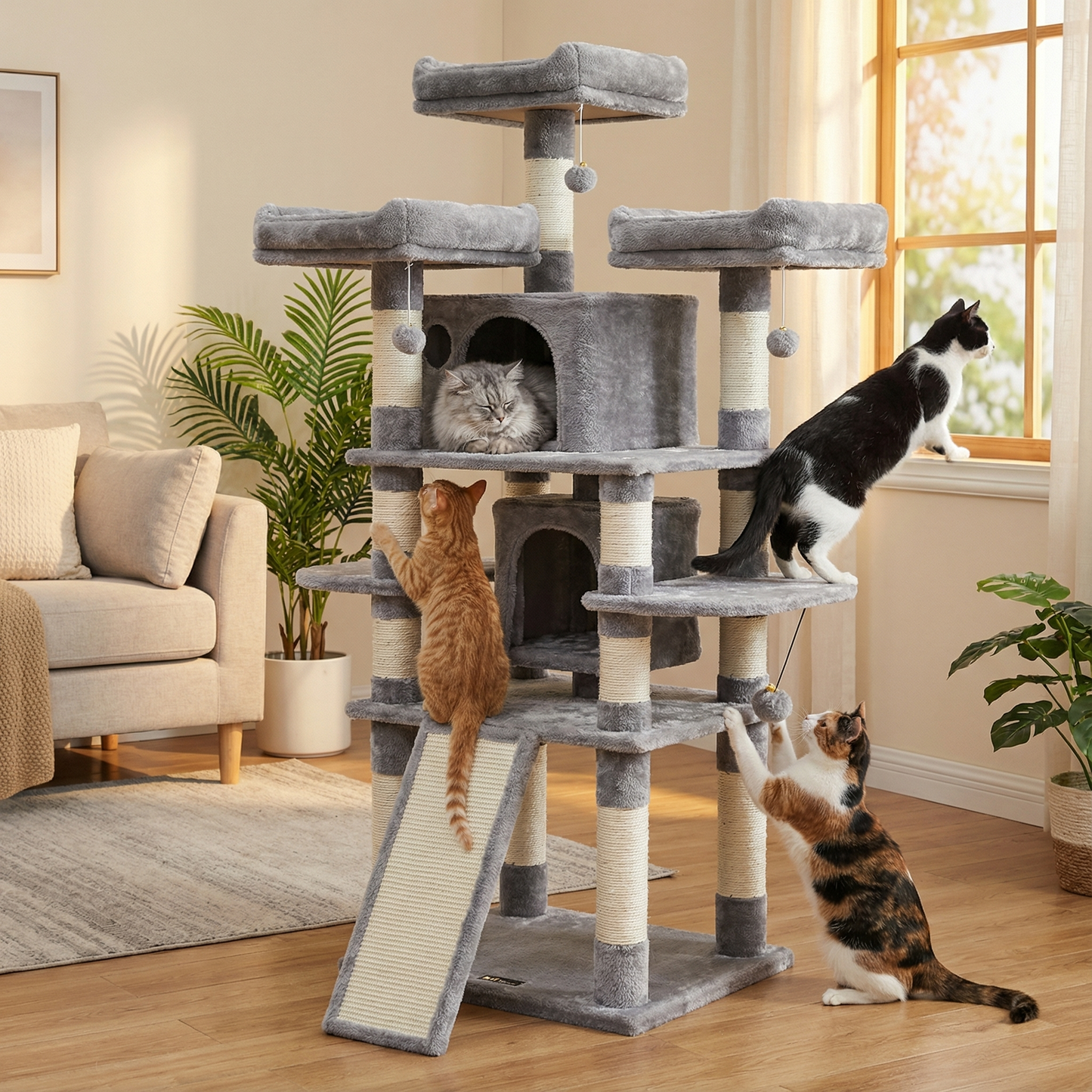 Havena Katten Krabpaal Hoog Light Grey met Looptrap