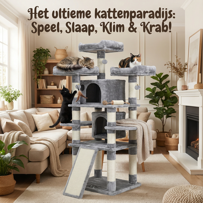 Havena Katten Krabpaal Hoog Light Grey met Looptrap