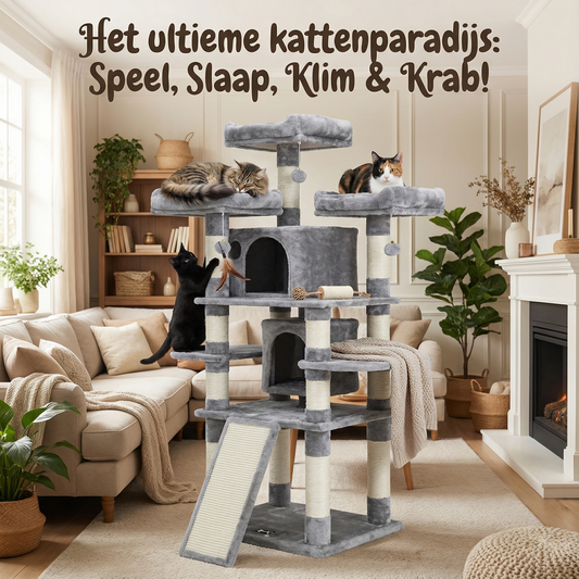 Havena Katten Krabpaal Hoog Light Grey met Looptrap