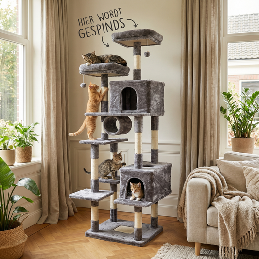 Havena Katten Krabpaal Laag Light Grey met Ronde Opvulling