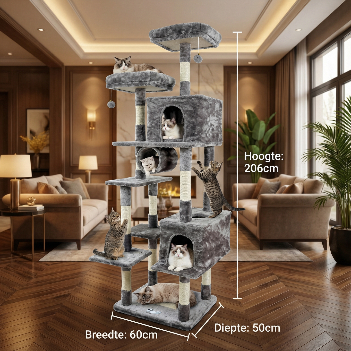 Havena Katten Krabpaal Laag Light Grey met Ronde Opvulling