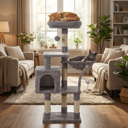 Havena Katten Krabpaal Laag Light Grey met Hangend Tafeltje