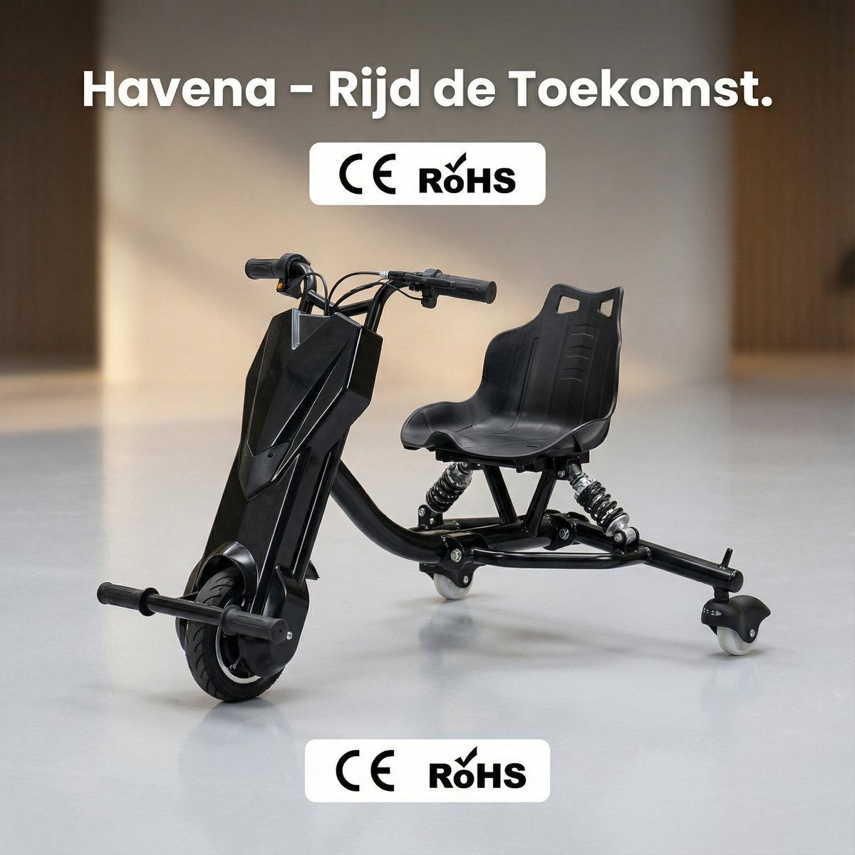 Elektrische Drift Trike Kart 250W 36V 2026 – Zwart met Achtervering